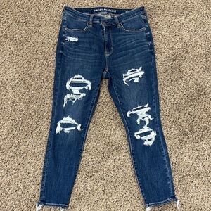 American Eagle Outfitters Women's Ripped Dark Blue Skinny Jeans